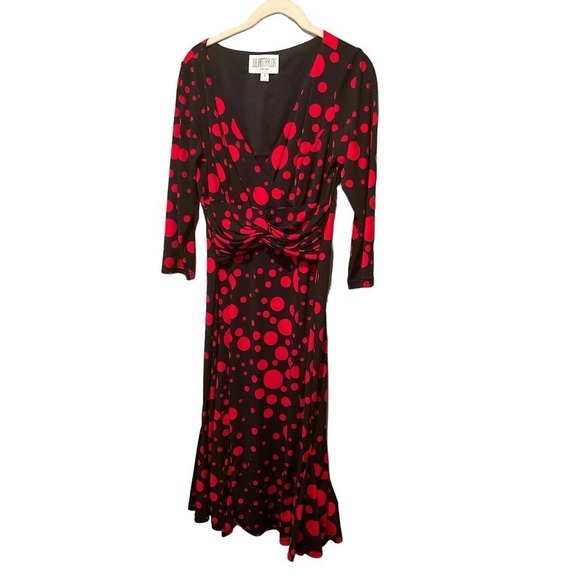 Julian Taylor Maxi Dress Women's 6 Black/Red Polka Dot Long Sleeve Surplice Neck - Picture 1 of 7